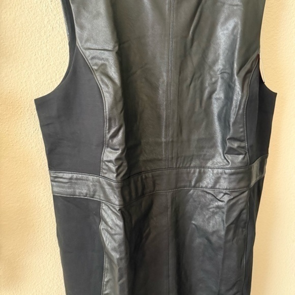 SPANX Plus Size Black Faux Leather Mixed Media Leather Like Combo Sheath Dress - Picture 11 of 15